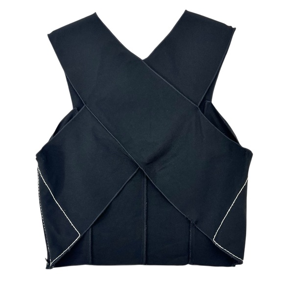 Rag & Bone Black & White Topstiching Detail X Cross Stretch Crop Top sz M - Picture 5 of 10